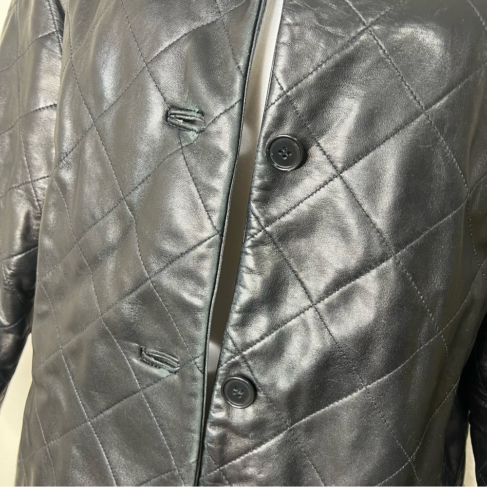 Iris Singer Black Quilted Button Front Leather Ja… - image 6